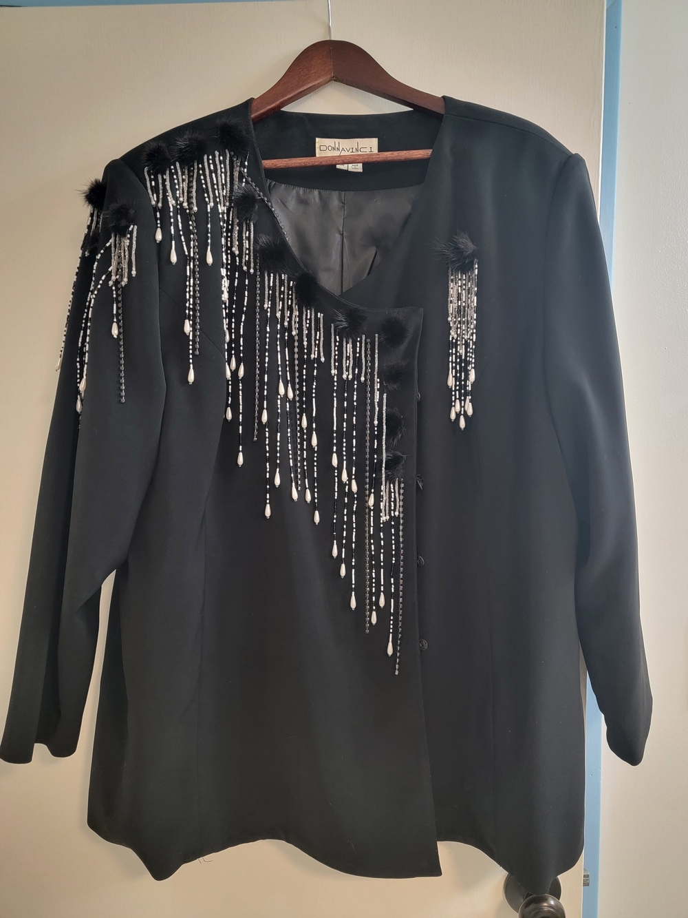DonnaVinci Black Beaded Fringe Blazer Jacket - VINTAGE